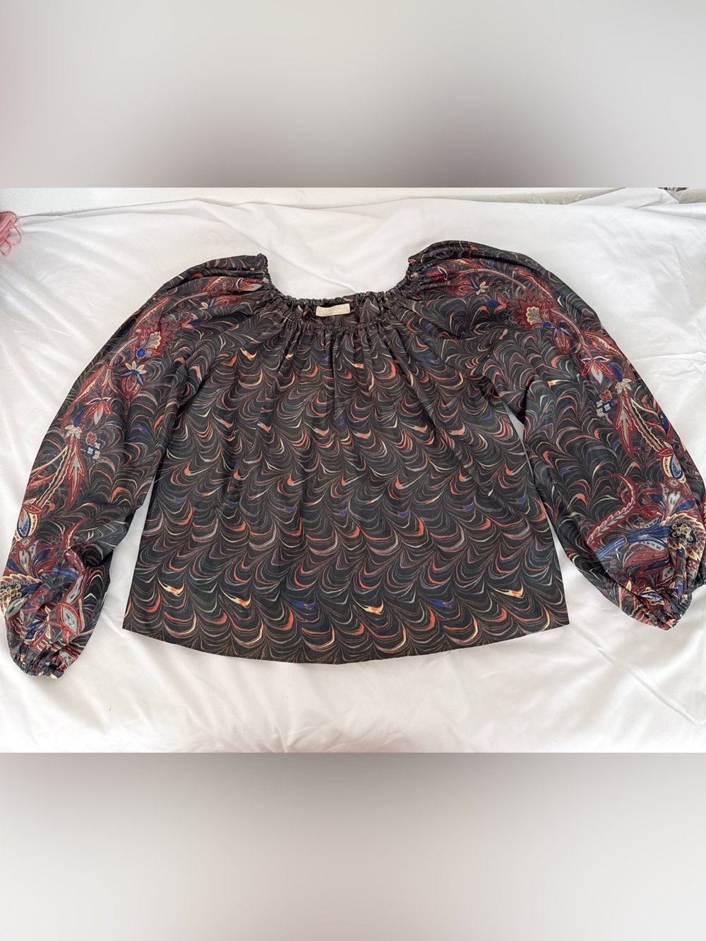 Ulla Johnson Black Multi-Color Printed Peasant Blouse
